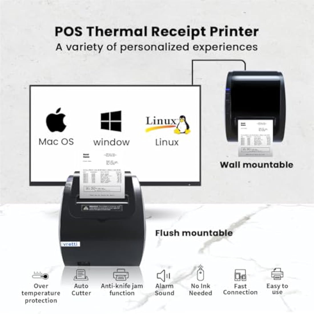 vretti Thermal Receipt Printer – 200mm/s POS Ticket Printer with USB LAN