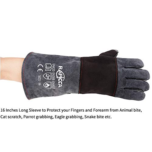 RAPICCA Bite Proof Leather Animal Handling Gloves | 16-inch Reinforced