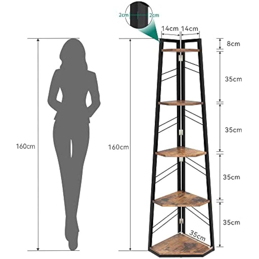 YITAHOME 5-Tier Corner Bookshelf - Industrial Wooden Ladder Display Shelf