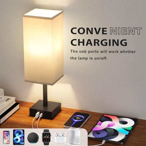 Jolof Store 3-Way Dimmable Bedside Lamps Set of 2 with USB-C+A Ports