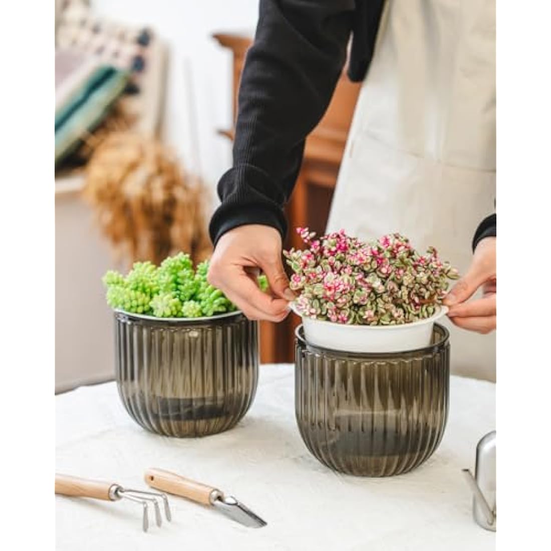6.5" Self Watering Hanging Planters - 2 Pcs Clear PET Pots