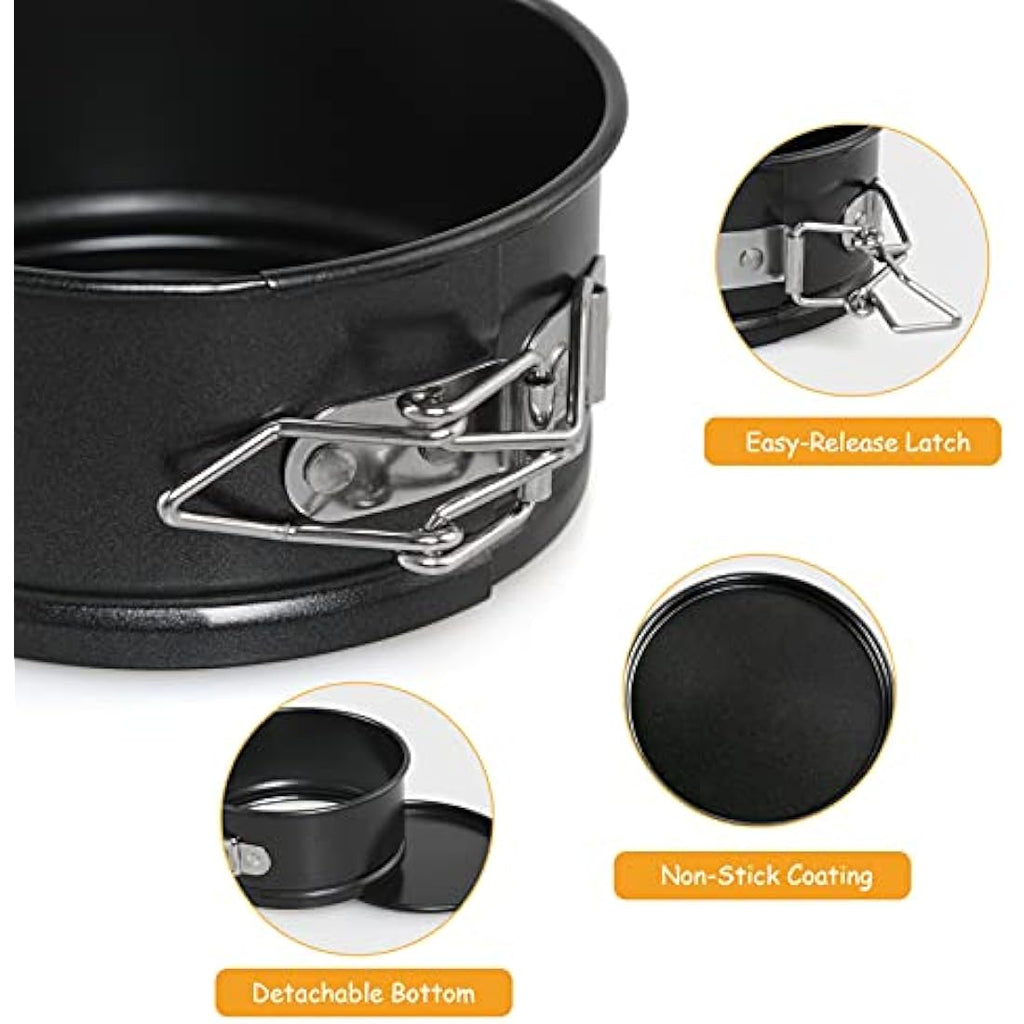 LEADSTAR 4 Inch Mini Springform Cake Tin Set | Non-Stick Carbon Steel
