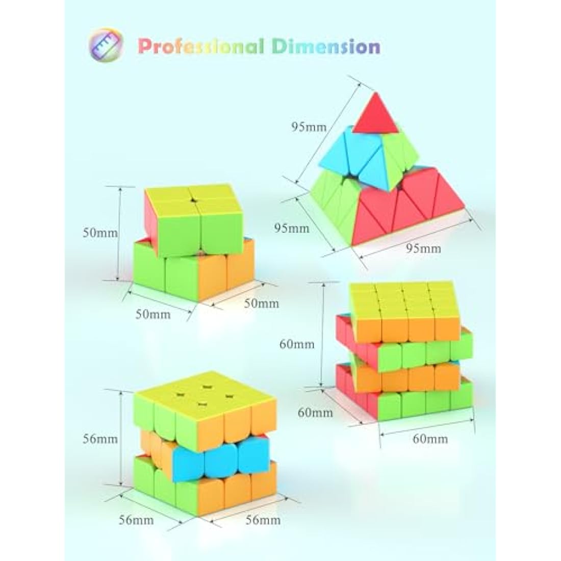 Roxenda Speed Cube Set | 2x2 3x3 4x4 Pyramid Stickerless Magic Cubes