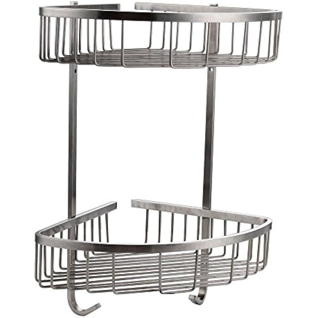 Konhard 2-Tier Corner Shower Basket – Brushed Stainless Steel Shelf