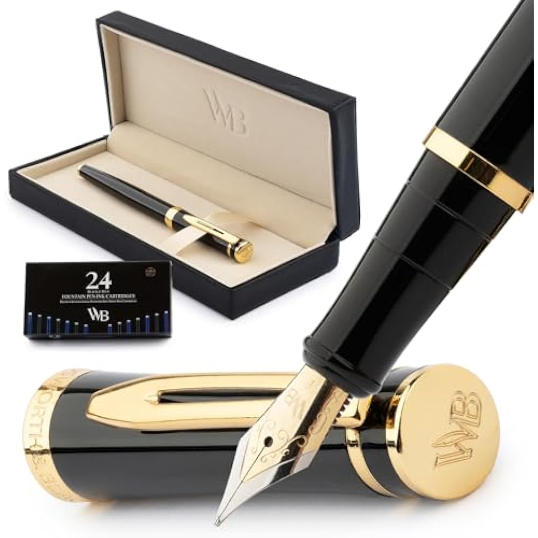 Wordsworth & Black Fountain Pen Set - Extra Fine Nib with 24 Ink Cartridges