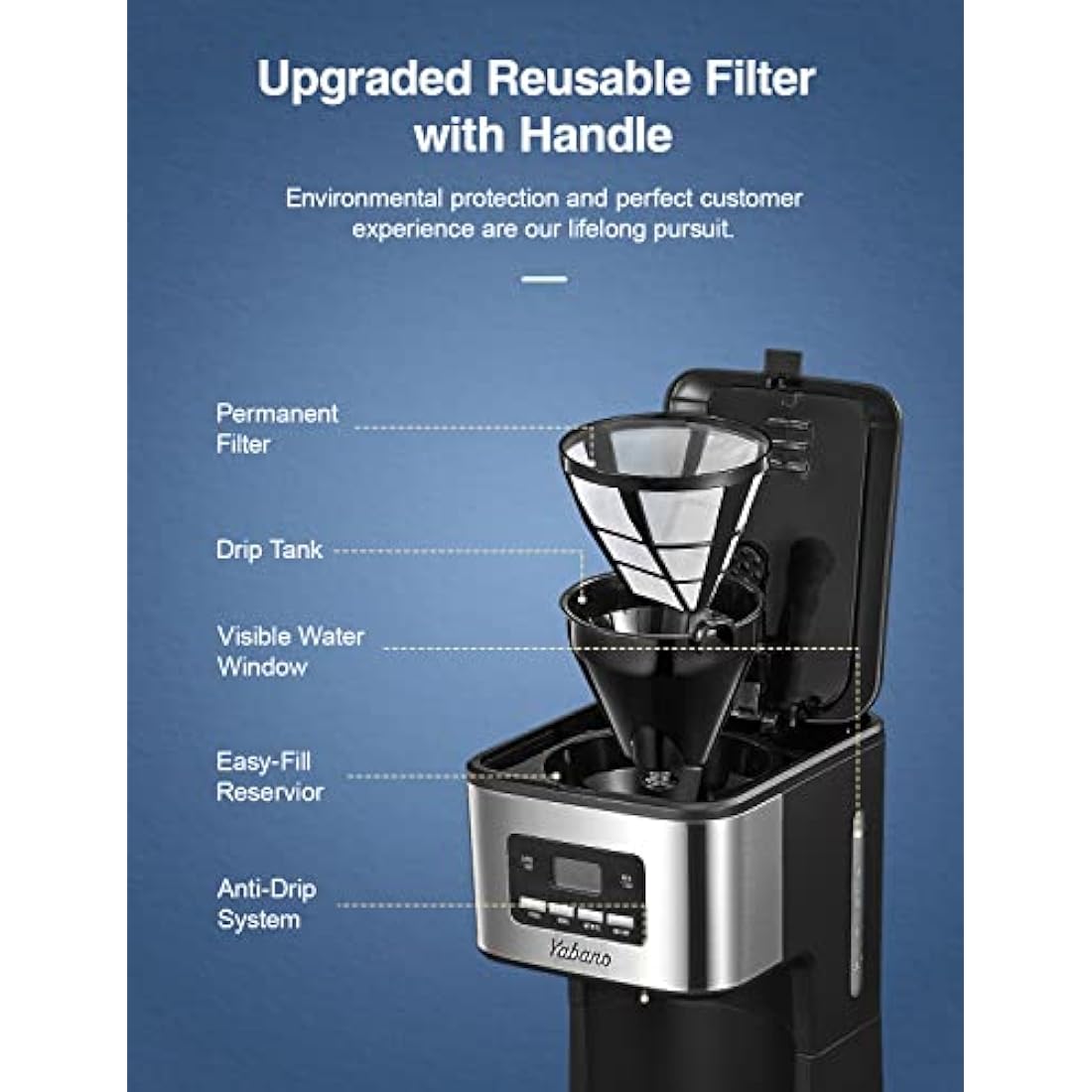 Yabano Programmable Drip Coffee Maker – 12 Cup Glass Carafe, 1.5L