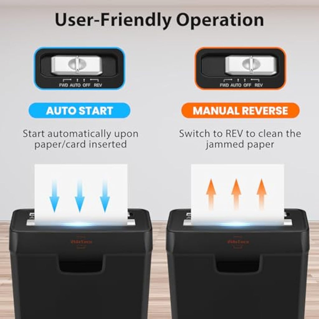 VidaTeco Strip Cut Paper Shredder | 6-Sheet Home Office Machine with 10L Bin