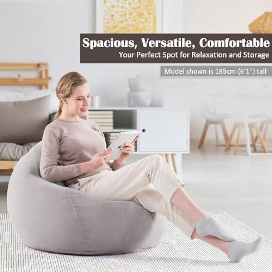 Nobildonna Corduroy Bean Bag Chair Cover | 300L Extra Large - Light Grey