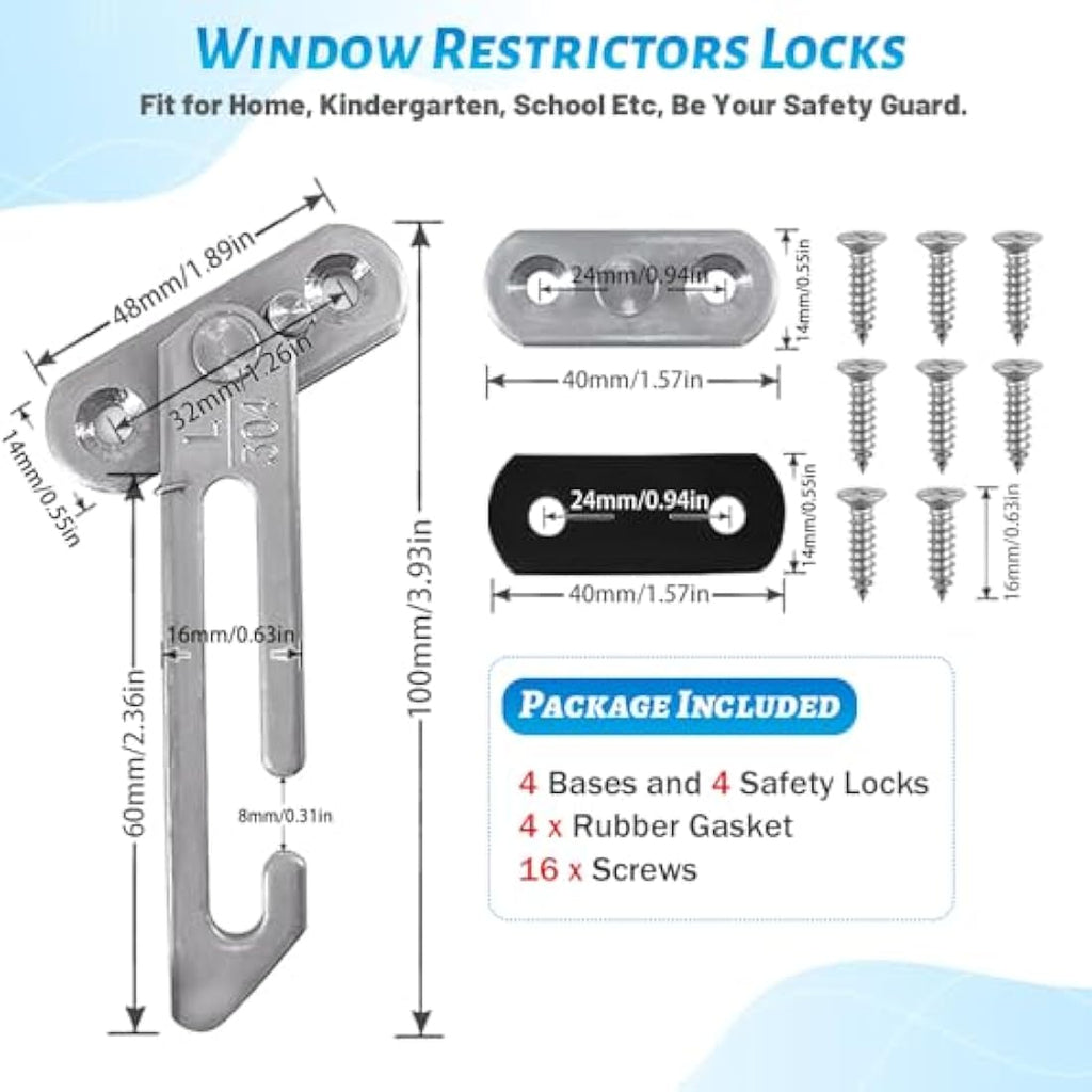 Window Restrictor Locks | 304 Stainless Steel Child Safety