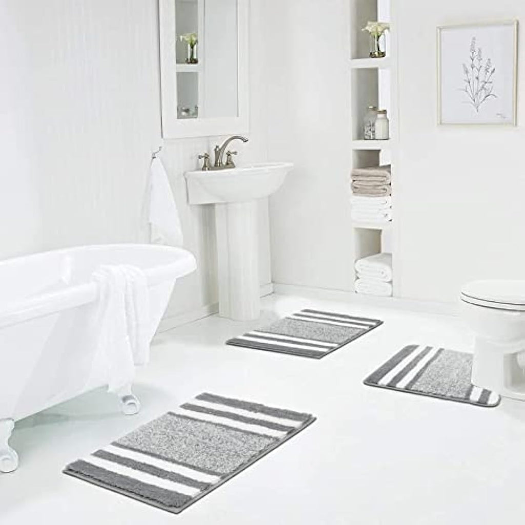 Pauwer 3-Piece Microfiber Bath Mat Set | Non-Slip Absorbent Bathroom Rugs
