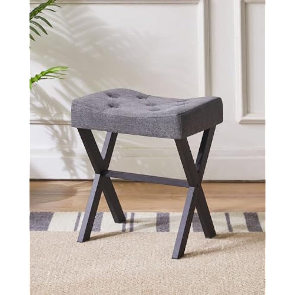 IBUYKE U-Shaped Linen Vanity Stool – Dark Gray Square Makeup Ottoman