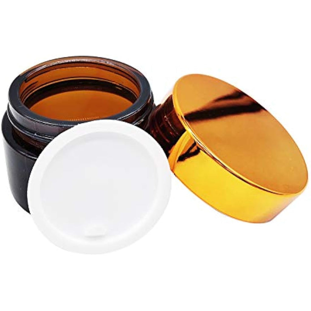 Jolof Store 6-Pack Amber Glass Jars - 50ml Refillable Cosmetic Pots
