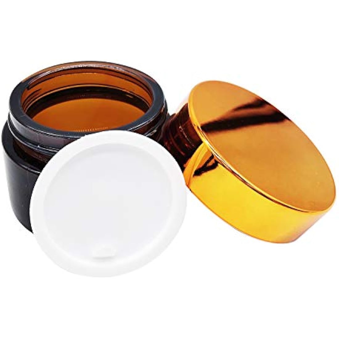 Jolof Store 6-Pack Amber Glass Jars - 50ml Refillable Cosmetic Pots