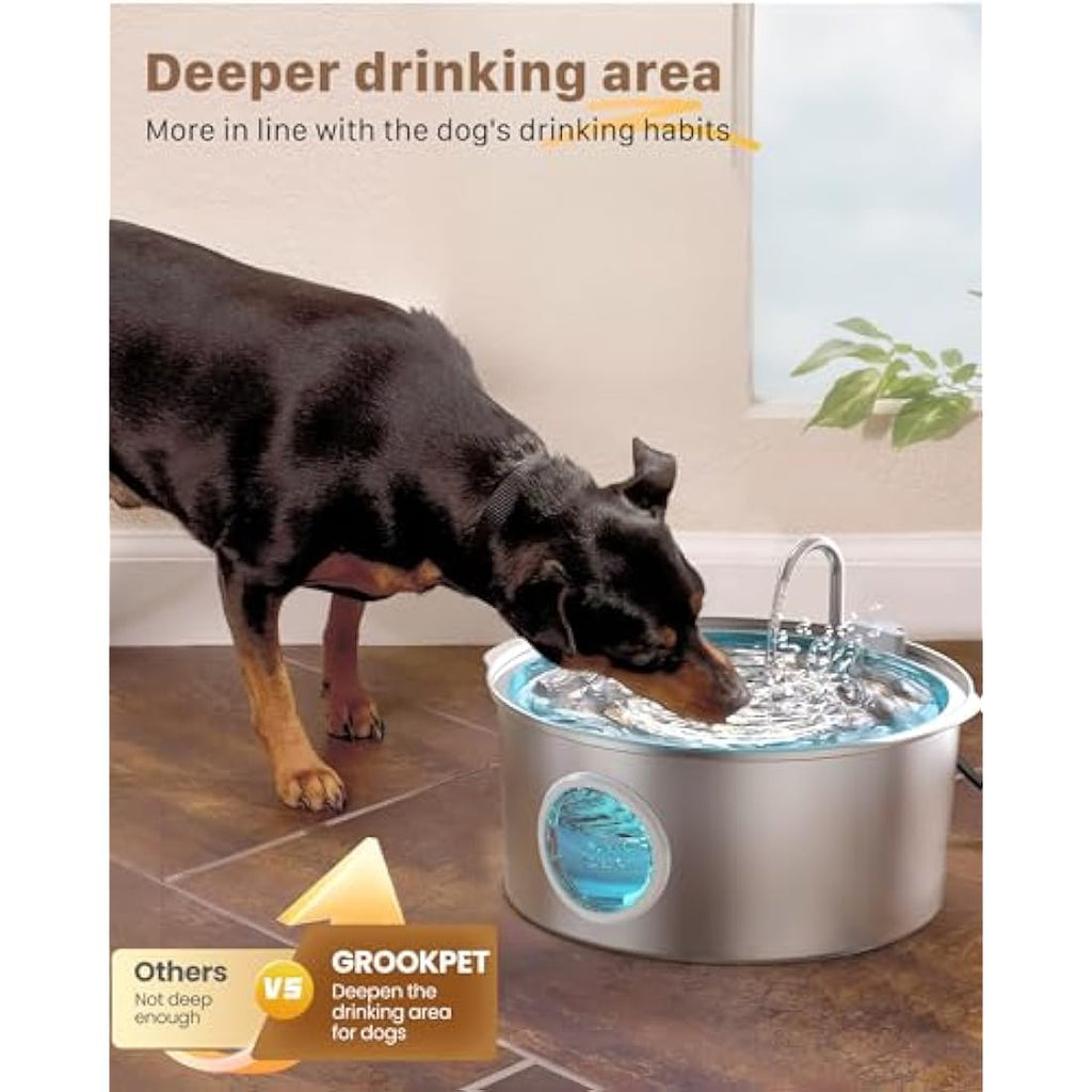 GROOKPET 7L Stainless Steel Dog Water Fountain – Quiet Pet Water Dispenser