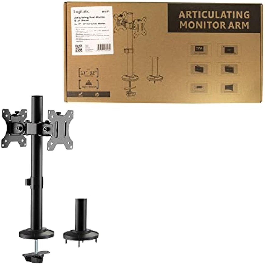 Logilink Dual Monitor Mount – 17-32" Steel Desk Stand for Curved Screens