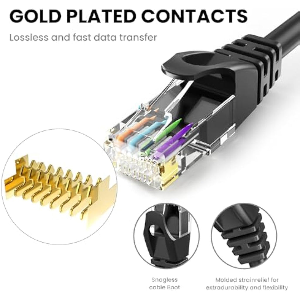 Ultra Clarity Cat6 Ethernet Cable – 200ft High-Speed 10Gbps LAN, Black