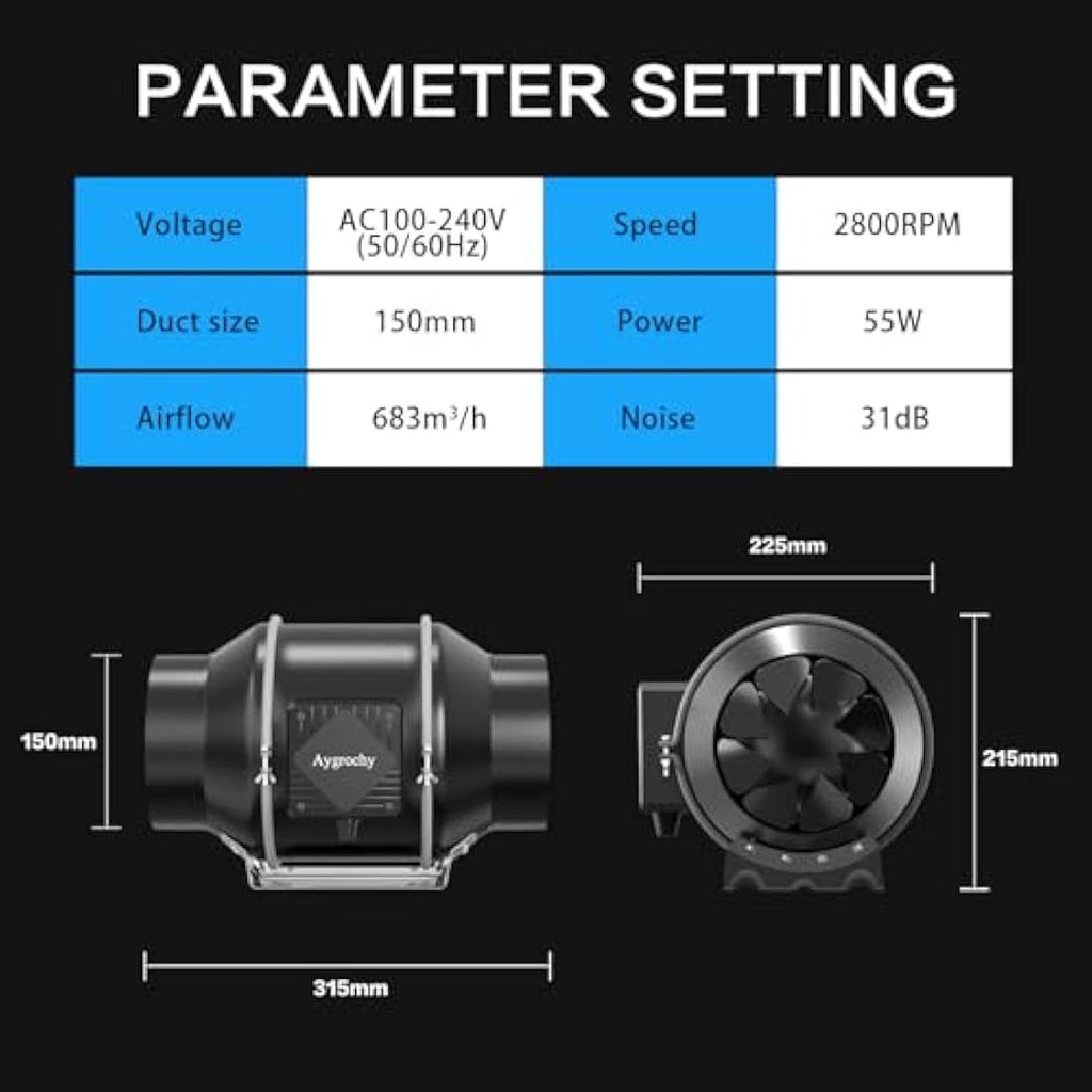 Aygrochy 6 Inch WiFi Inline Duct Fan | Smart EC Motor Grow Tent Fan