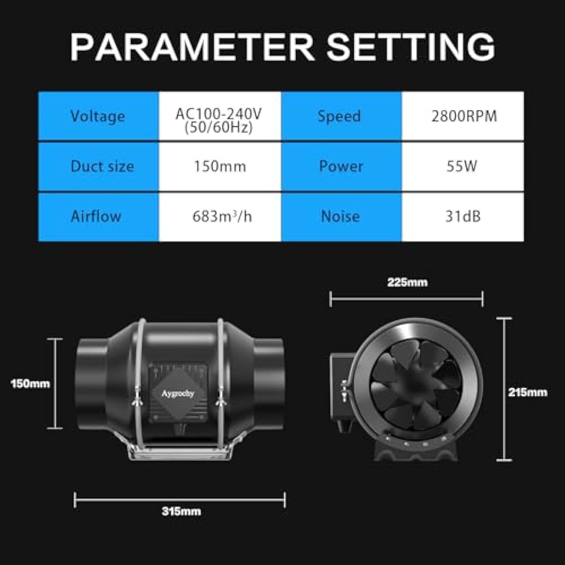 Aygrochy 6 Inch WiFi Inline Duct Fan | Smart EC Motor Grow Tent Fan