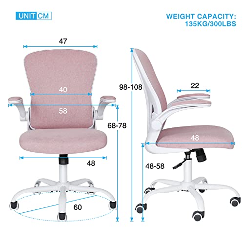 Fullwatt Pink Ergonomic Mesh Office Chair with Flip-up Armrests