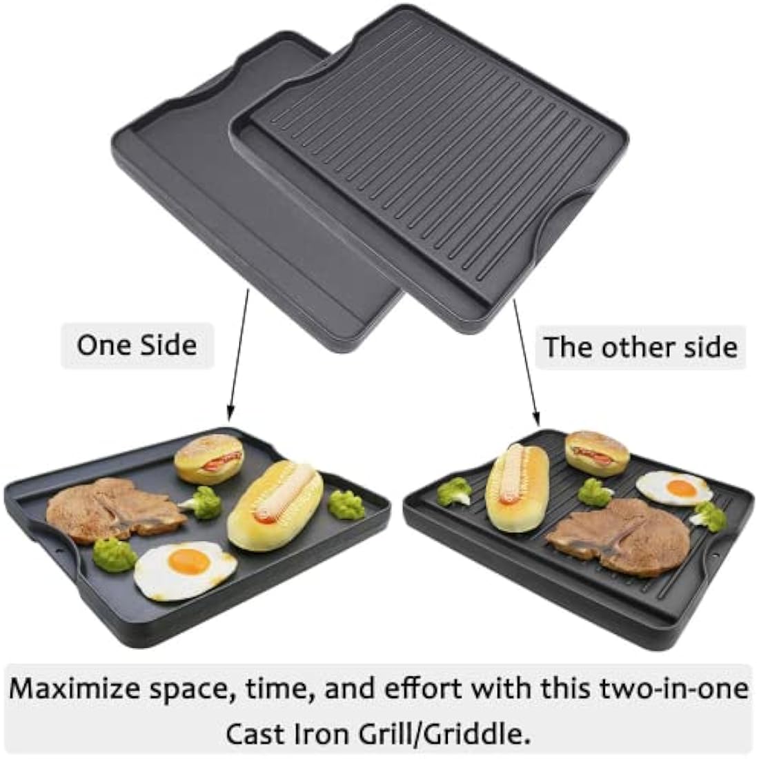 Jolof Store Cast Iron Reversible Grill Griddle for Campchef, 34 x 40 CM