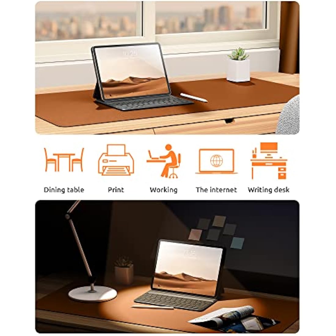 YSAGi Leather Desk Mat – Large Waterproof PU Mouse Pad, Brown (80x40cm)