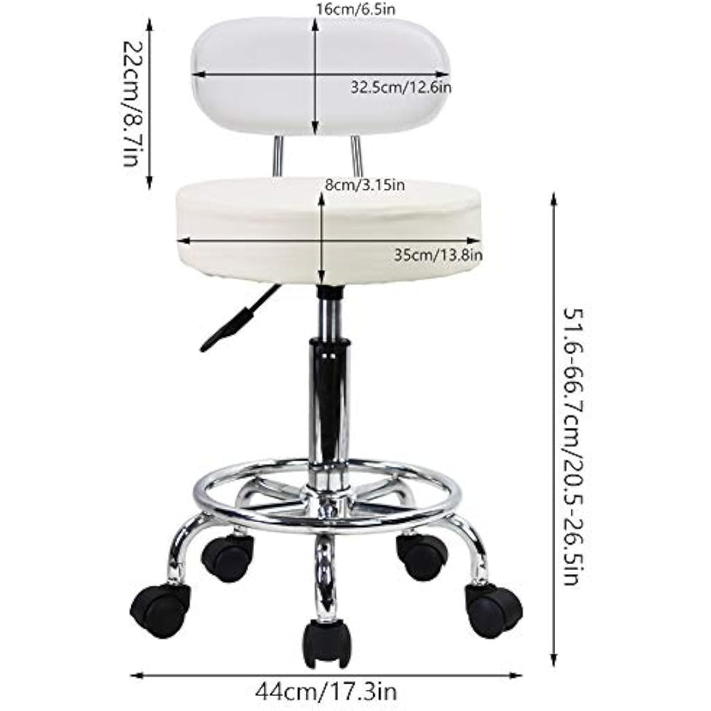 KKTONER PU Leather Rolling Stool | Adjustable Swivel Task Chair - White