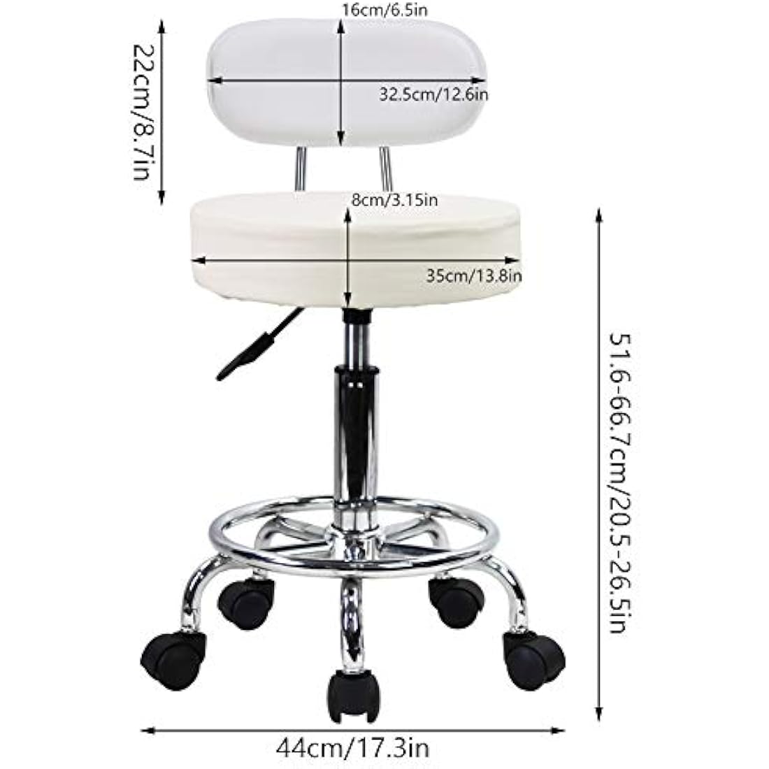 KKTONER PU Leather Rolling Stool | Adjustable Swivel Task Chair - White