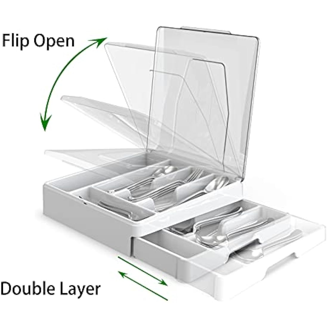 WURDON 2-Tier Silverware Organizer with Lid – 9 Compartment Cutlery Tray