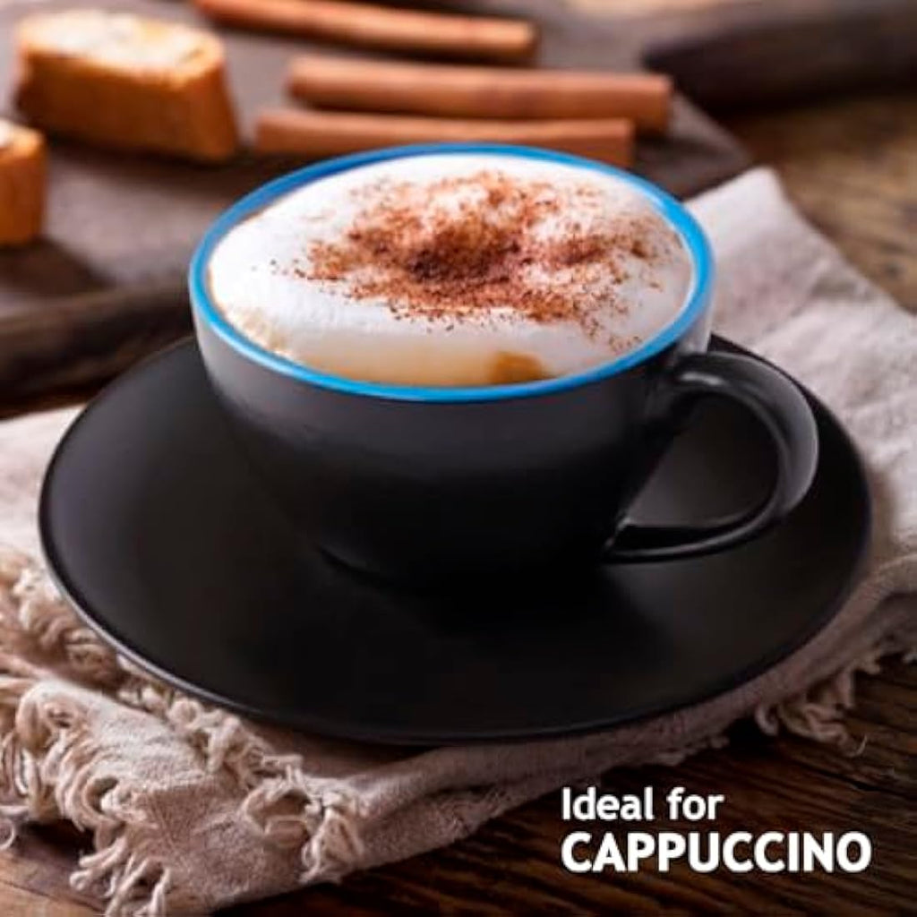MIAMIO Ceramic Cappuccino Cups Set of 6 with Metal Stand – 175ml
