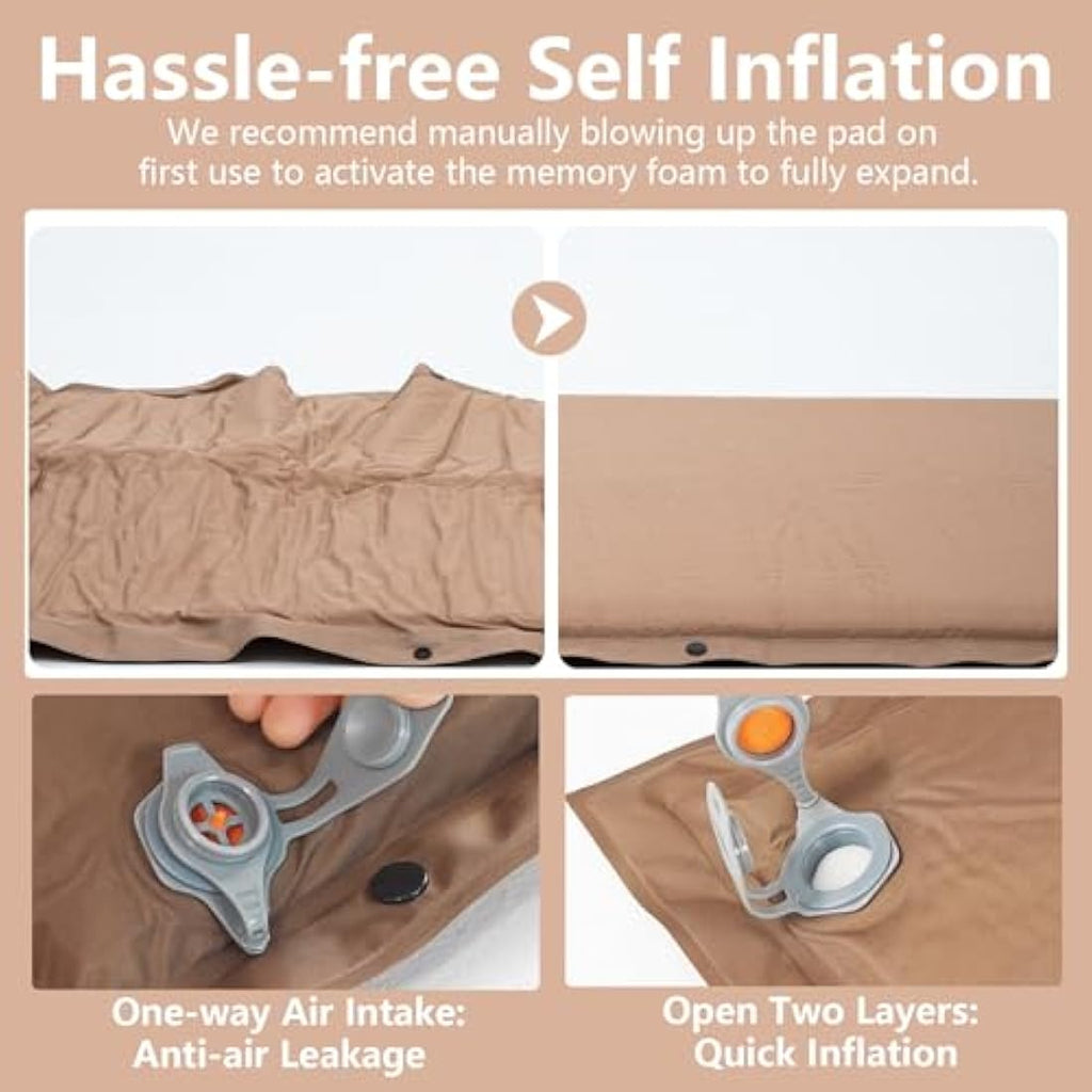 BISINNA Self-Inflating Camping Mat with Pillow | 3cm/5cm Foam Mattress
