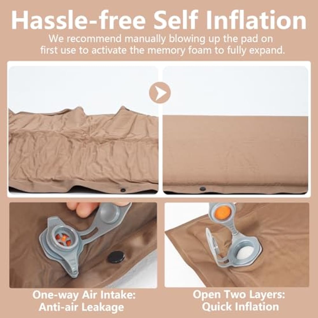 BISINNA Self-Inflating Camping Mat with Pillow | 3cm/5cm Foam Mattress