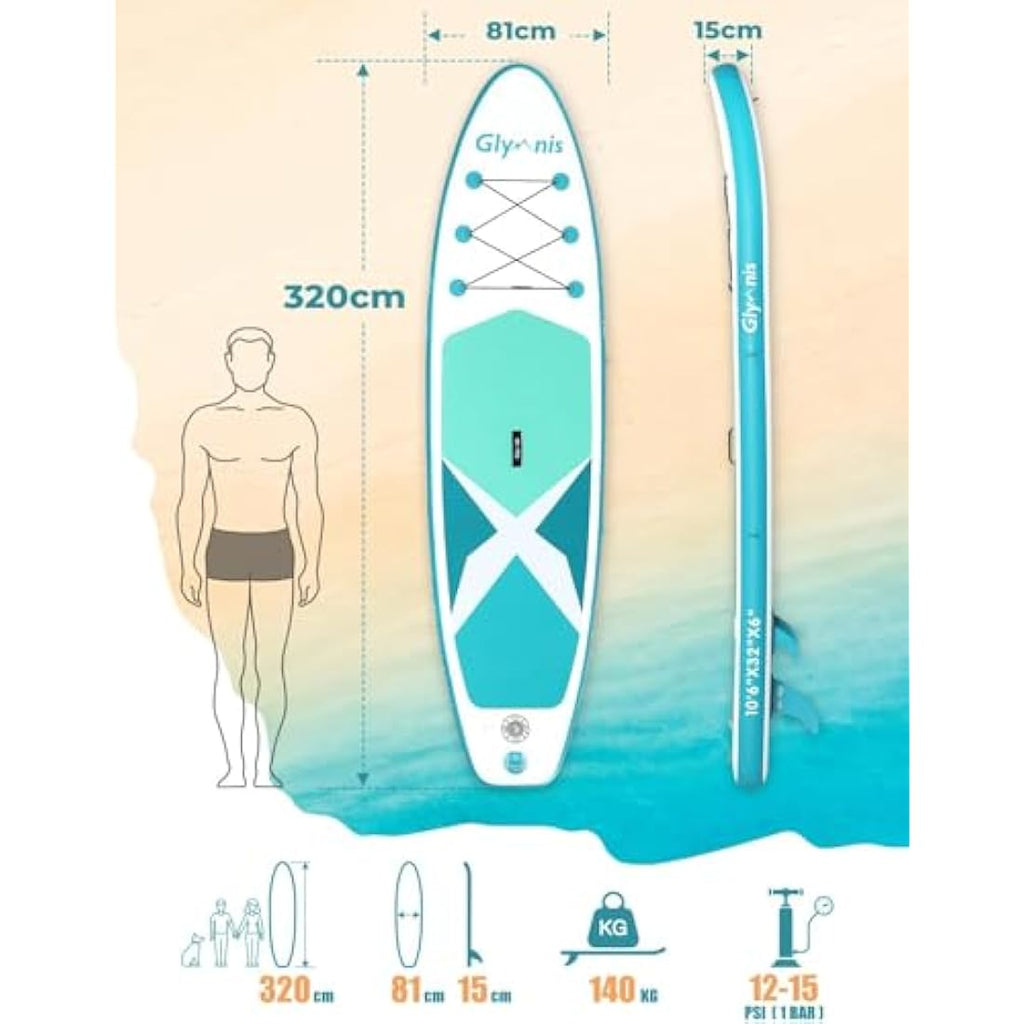 Glymnis Inflatable Stand Up Paddle Board - 10'6" Military Grade SUP Kit