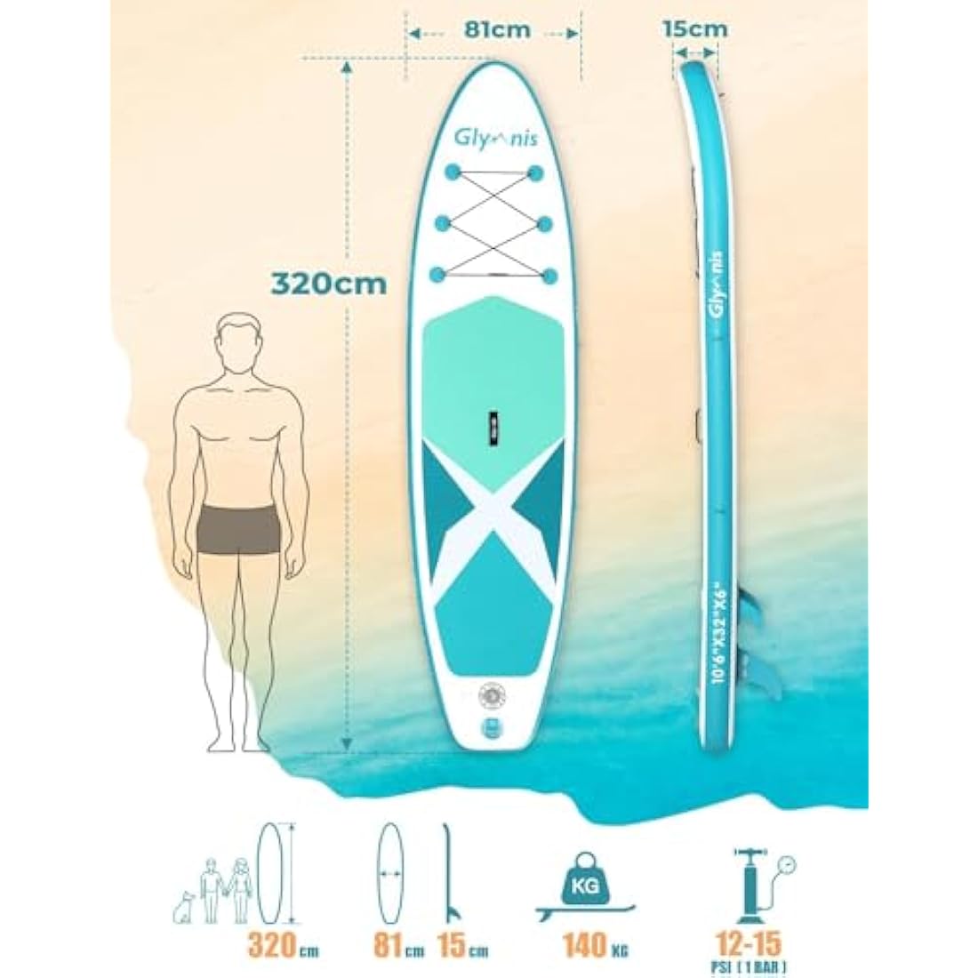 Glymnis Inflatable Stand Up Paddle Board - 10'6" Military Grade SUP Kit