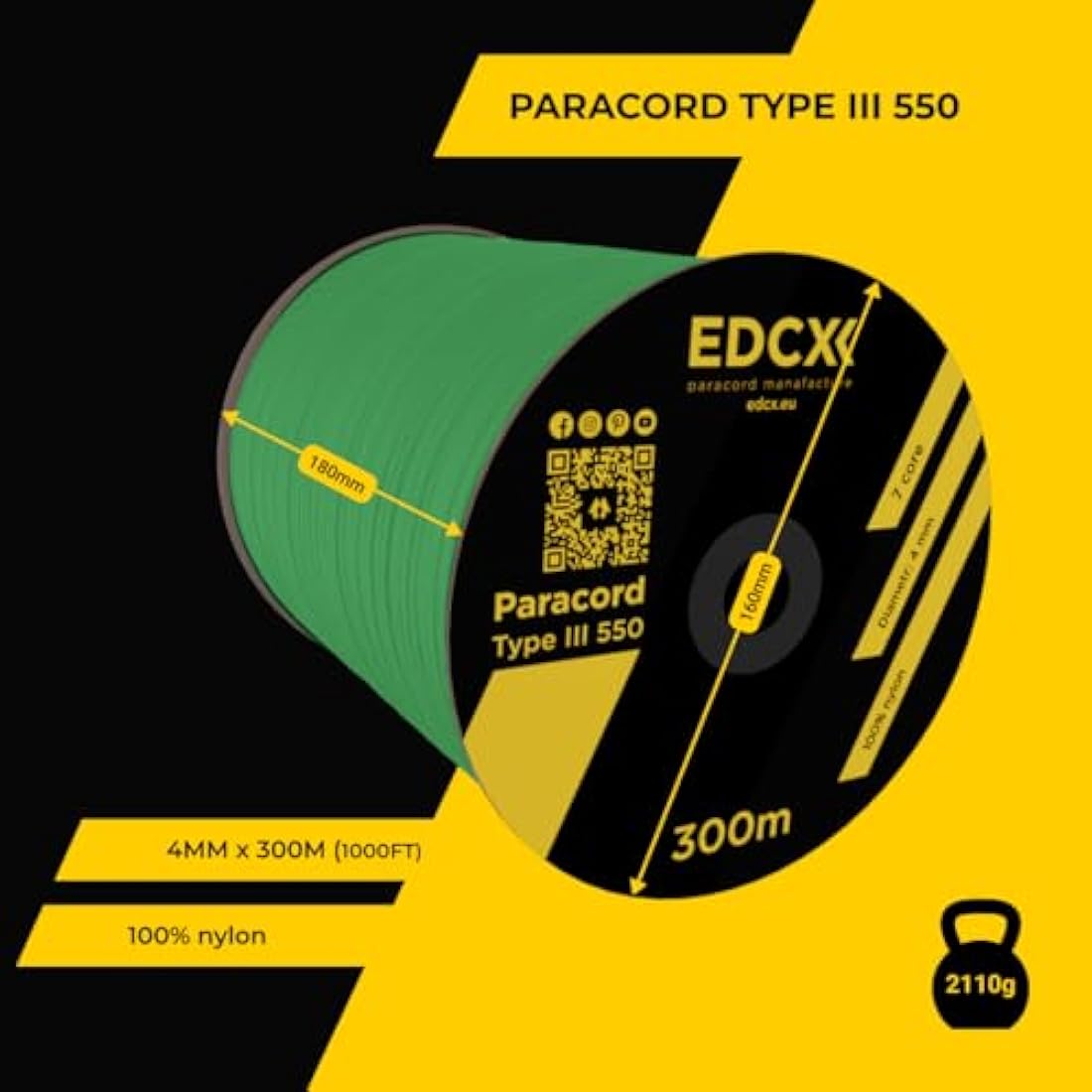 EDCX 550 Paracord Type III – 4mm Nylon Rope for DIY, Camping & Survival