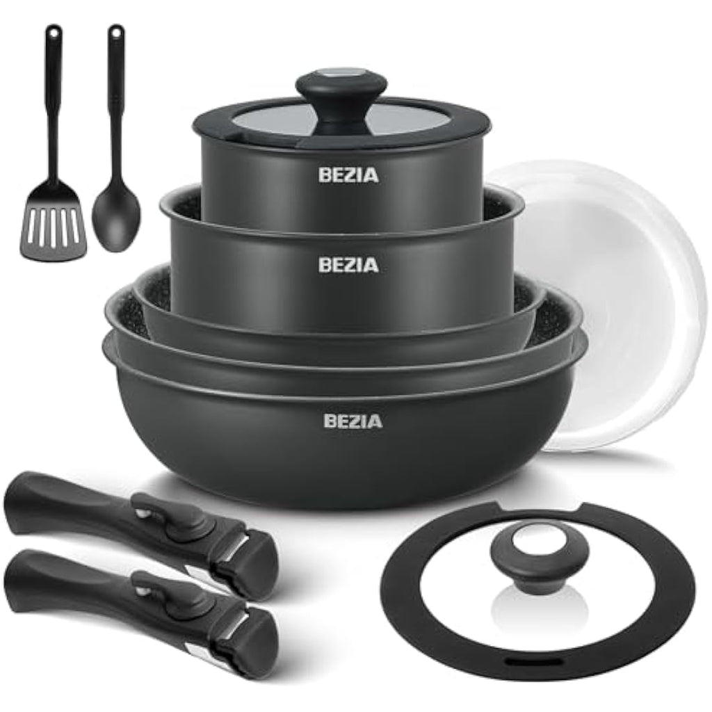 BEZIA 13-Piece Nonstick Cookware Set | Induction Pans with Detachable Handle