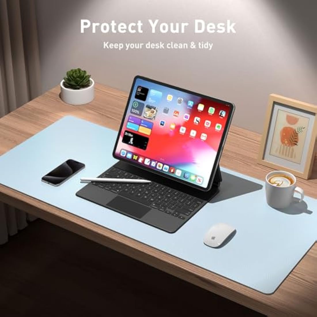 Aothia PU Leather Desk Mat | Waterproof Mouse Pad & Protector – Baby Blue