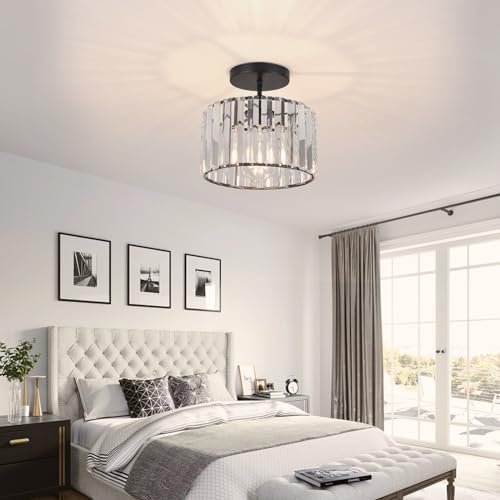 ZYDTRIP Crystal Ceiling Light – Modern Rose Gold Semi Flush Mount Lamp