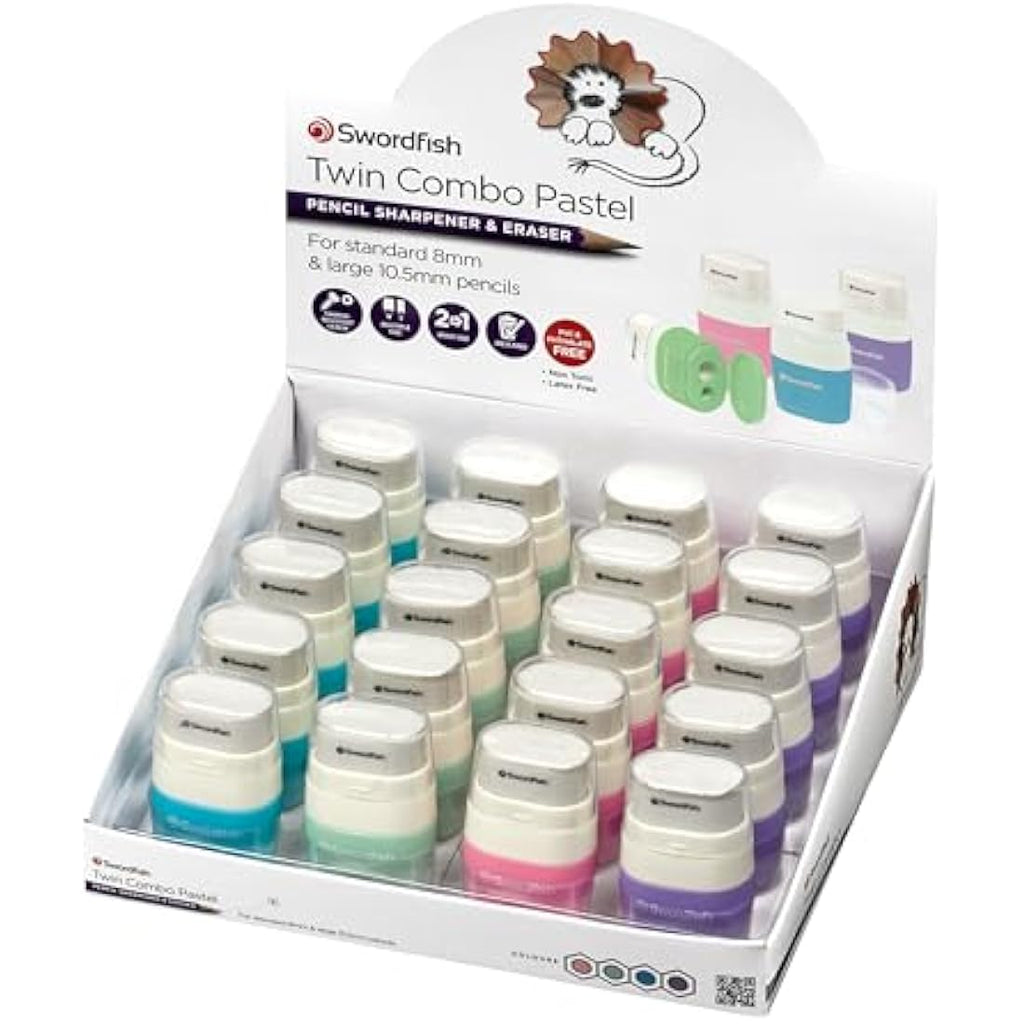 Swordfish Twin Combo Pastel Pencil Sharpener & Eraser - 20 Pack