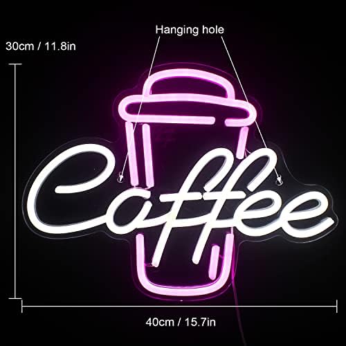 Ineonlife Coffee Cup Neon Sign – Pink & White LED Wall Decor for Cafes