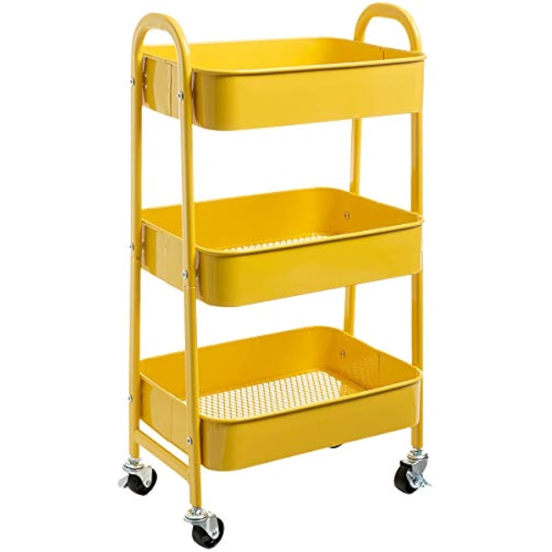 DOEWORKS 3-Tier Metal Rolling Utility Cart – Slim Storage Trolley, Yellow