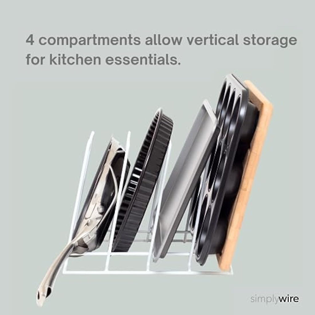 simplywire Bakeware, Pan and Lid Storage Organiser - White Kitchen Rack