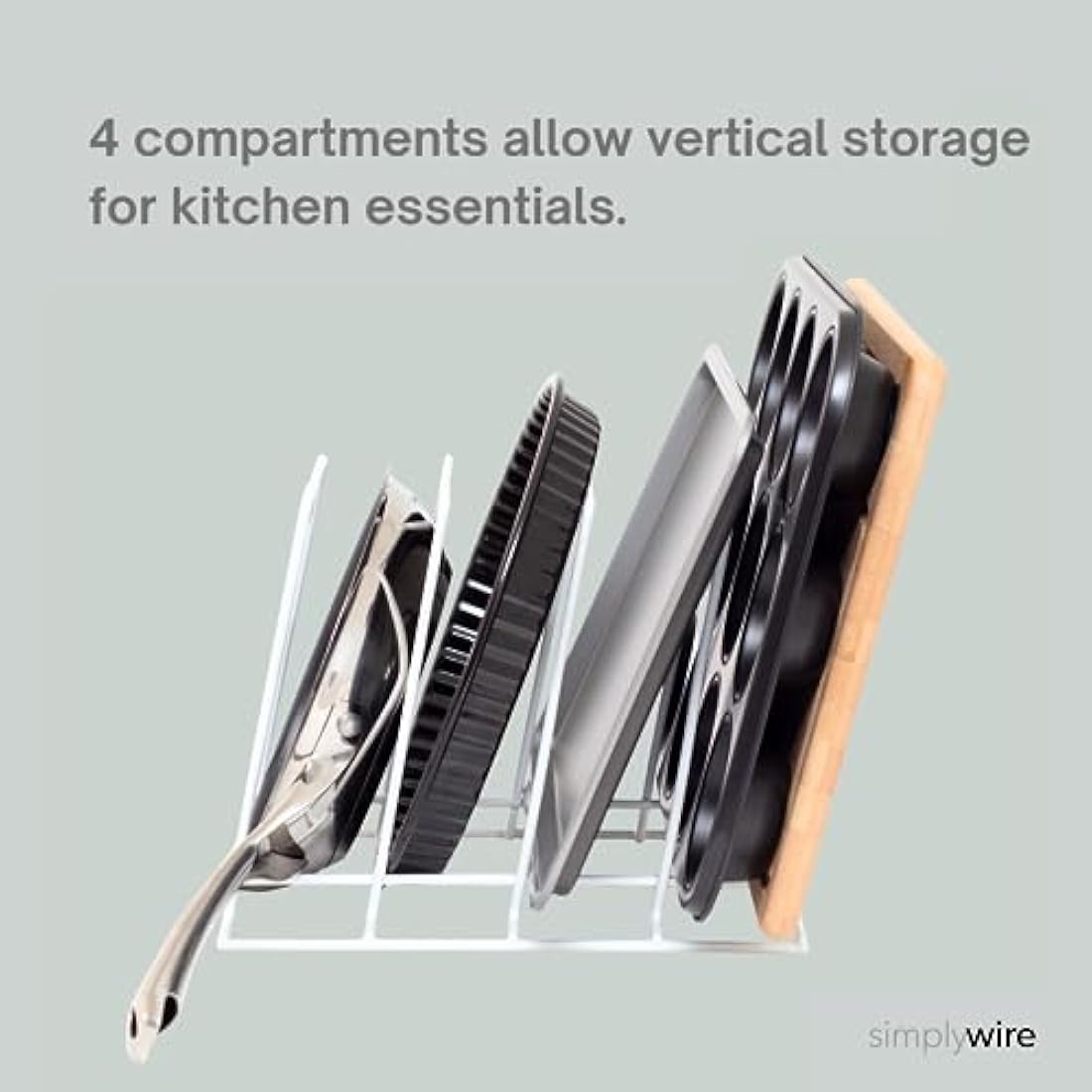 simplywire Bakeware, Pan and Lid Storage Organiser - White Kitchen Rack