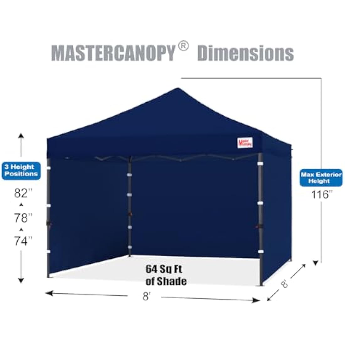 MasterCanopy Heavy Duty Pop-up Gazebo with Sidewalls, 2.5x2.5M Navy Blue