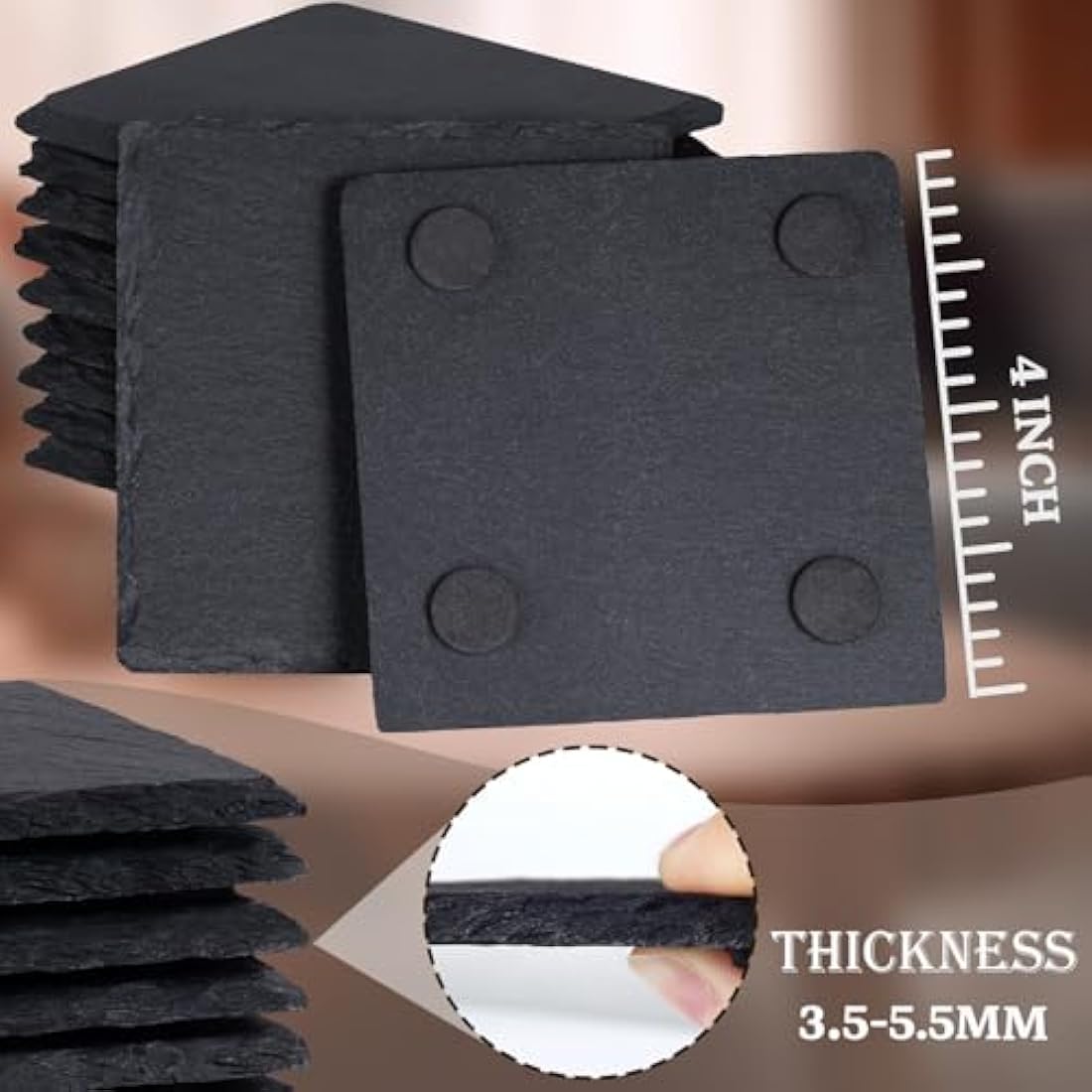 48-Piece Slate Drink Coasters | 4-Inch Black Stone Engraving Blanks