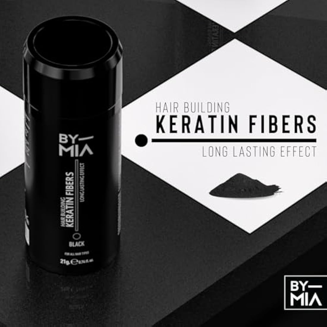 BY MIA Hair Building Keratin Fibers - Black 21g Hair Loss Concealer