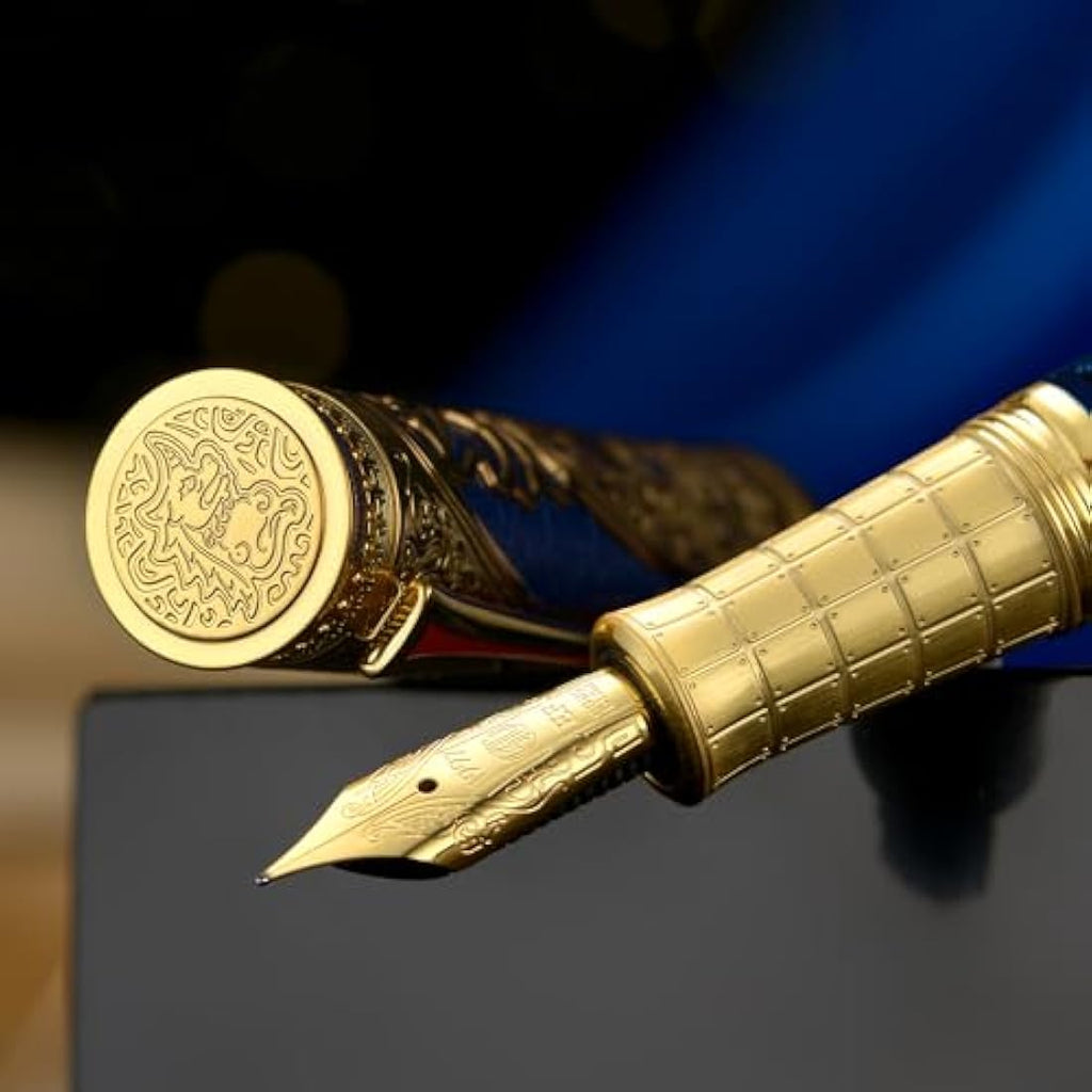 Hongdian D5 Qin Dynasty Fountain Pen - Blue Gold Piston Filler, EF Nib