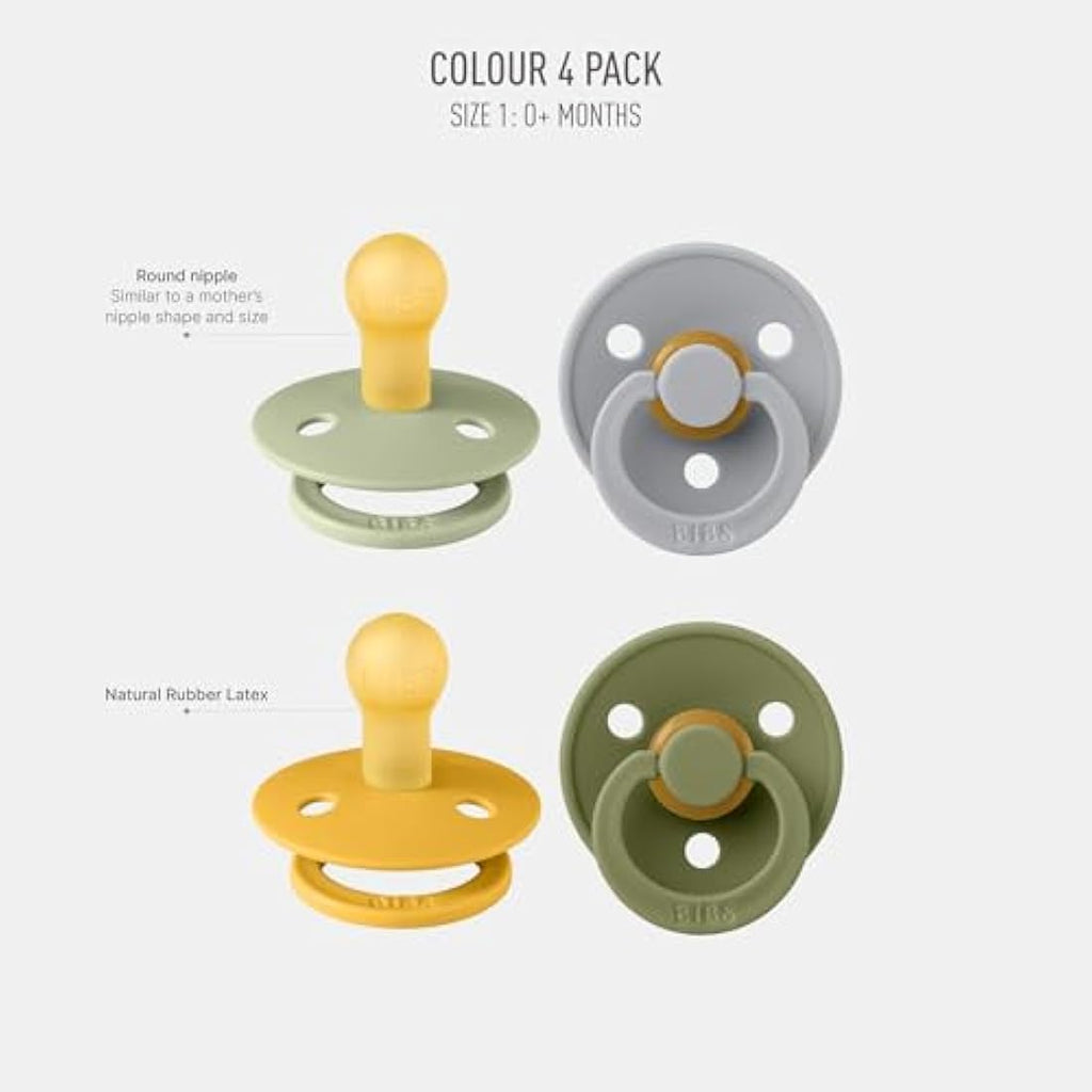 BIBS Colour Pacifier 4-Pack | Natural Rubber Latex, 0-6 Months