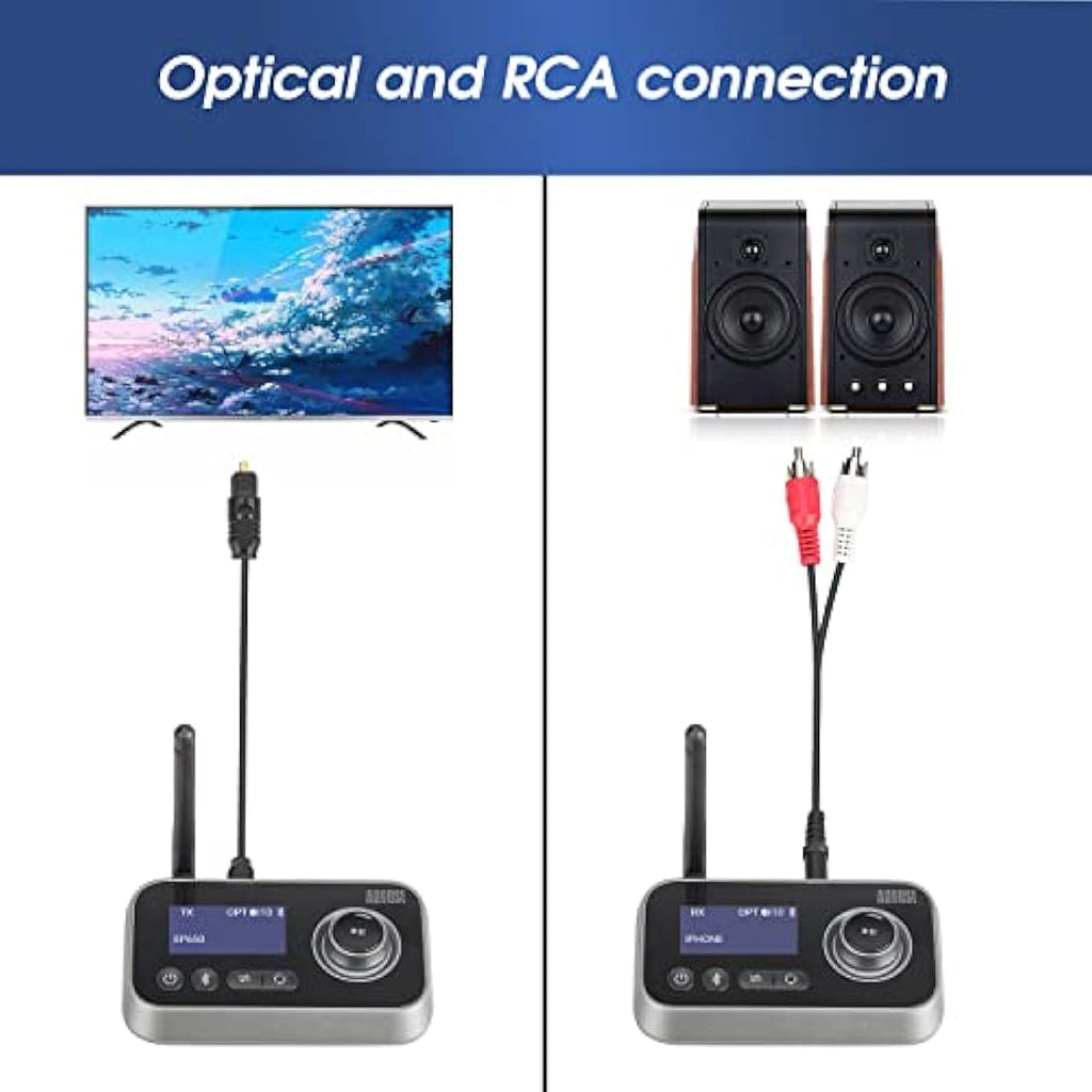 August MR280 Bluetooth 5.0 Transmitter Receiver | Optical RCA AUX Adapter