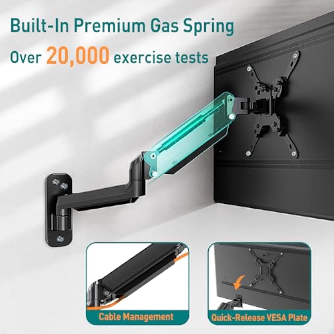 ELIVED Gas Spring Monitor Wall Mount for 35 inch Screens | VESA Extension