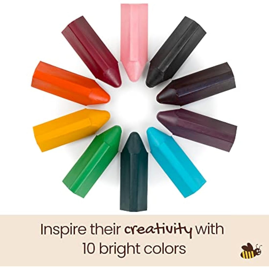Honeysticks Triangular Beeswax Crayons – Non-Toxic Toddler Art (10 Pack)